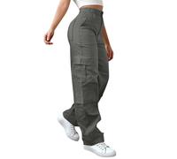 Pantalon cargo baggy Y2K pour femme - Taille haute - Pantalon streetwear - Fermeture éclair latérale - Pantalon en jean - Pantalon de jogging - Pantalon de loisirs - Pantalon de loisirs - Pantalon de