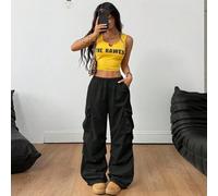 Pantalon cargo blanc de parachute à taille basse, style vestimentaire vintage western, sportswear grunge, athleisure boyfriend, streetwear d'été pour femmes L,M,S,XL,XS,XXSUnicoloreTissu tissé