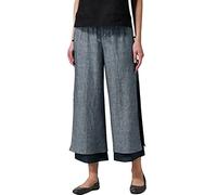 Pantalon Cargo Bleu Pantalon Capri à Jambe Large avec Boucle de Bloc de Couleur pour Femmes Pantalon Court Double Couche en Coton et Lin Short Jupe Pyjama