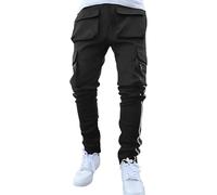 Pantalon Cargo Coupe décontractée pour Homme, Entrejambe Basse, Style Sarouel, Cordon de Serrage élastique, Jambes Larges fuselées, Noir, Taille XL