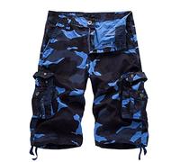 Pantalon cargo court stretch pour homme - Pantalon cargo camouflage - Pantalon d'été - Plusieurs poches - Pantalon de travail léger - Pantalon d'extérieur classique décontracté, bleu ciel, 40