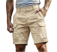 Pantalon cargo court vintage pour homme - Pantalon de loisirs - Pantalon cargo court - Pantalon d'extérieur - Plusieurs poches - Pantalon d'été léger et respirant - Couleur unie - Pantalon de jogging