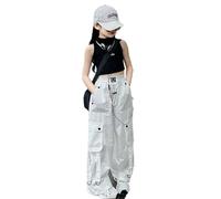 Pantalon cargo de parachute pour filles - Taille haute élastique - Cordon de serrage - Pantalon de jogging Y2k - Style décontracté - Esthétique - Streetwear, A08 Blanc, 13-14 Ans