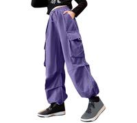 Pantalon cargo de parachute pour filles - Taille haute élastique - Cordon de serrage - Pantalon de jogging Y2k - Style décontracté - Esthétique - Streetwear, A03 Violet, 13-14 Ans