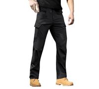 Pantalon cargo de randonnée pour homme - Imperméable - Style militaire - Coupe ample - Taille élastique - Pantalon de combat décontracté - Multipoches - Léger - Pour voyage, pêche, plein air, Noir , M