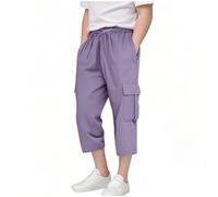 Pantalon cargo décontracté uni taille élastique pour homme M, lilas, 9-10 ans