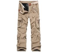 Pantalon Cargo Doublé Polaire pour Homme Pantalon Militaire D'ExtéRieur en Coton avec Poches Multiples Pantalon Ample Et Extensible sans Ceinture (Kaki,32)