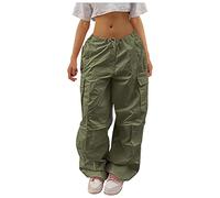 Pantalon cargo droit attaché grande taille pour femme, jambe large, ample, décontracté, contrôle du ventre, Vert, XXL