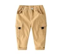 Pantalon cargo droit pour bébé garçon, molleton avec élastique à la taille, jogging à jambes larges, pantalon en coton uni avec poches, kaki, 4-5 ans