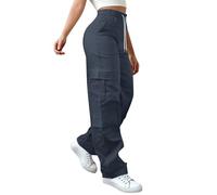 Pantalon Cargo ÉLastique Femme 2025 - Ceinture RéGlable - Poches LatéRales Volumineuses - Tissu Stretch RéSistant - Silhouette Wide Leg - pour Voyage/Shopping