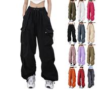 Pantalon cargo élastique taille haute pour femme - Pantalon de combat avec plusieurs poches - Léger et respirant - Pantalon décontracté - Streetwear d'extérieur, Noir , S