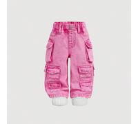 Pantalon cargo en denim rose ample style Y2K pour bébé fille, tenue de nouvel an pour filles, poches cargo multiples, jeans cool de rue 6-9M,9-12M,12-18M,18-24M,2-3YUnicoloreJean