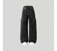 Pantalon cargo en jean délavé ample et droit, décontracté et tout-aller. Un élément de mode essentiel pour 2025 8Y,9Y,10Y,11Y,12YUnicoloreJean