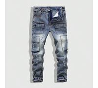 Pantalon cargo en jean élastique ajusté, déchiré et délavé avec style de rue vintage, à plusieurs poches, pour garçons préadolescents 8Y,9Y,10Y,11Y,12YJean