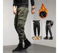 Pantalon Cargo en peluche thermique chaud pour homme, confortable, taille élastique, décontracté, tendance, polyvalent, concis, pour l'extérieur, hiver Gray
