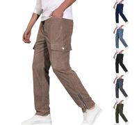 Pantalon cargo en velours côtelé pour homme avec cordon de serrage - Coupe ample - Taille élastique - Coupe droite - Style rétro - Couleur unie - Ourlet zippé - Léger et décontracté, Vert, L