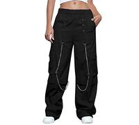 Pantalon Cargo Femme - 2023 Pantalon Cargo Femme Coupe Décontractée Baggy Vêtements Pantalon Noir Taille Haute Fermeture Éclair Mince Cordon Taille avec Poches Lâche Plus La Taille Femme Parachute
