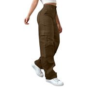 Pantalon cargo femme avec poches - Pantalon de travail à taille haute - Pantalon de jogging élastique - Pantalon de randonnée - Pantalon loose fit à jambe large - Pantalon à jambe droite - Sweatpants