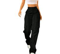 Pantalon Cargo Femme Baggy Y2K Taille Haute Grande Taille Elastique Pantalons De Randonnée Jogging Sport Extérieur Trekking Travail avec Poches Pants Militaire Ample Décontracté
