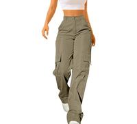 Pantalon Cargo Femme Baggy Y2K Taille Haute Grande Taille Elastique Pantalons De Randonnée Jogging Sport Extérieur Trekking Travail avec Poches Pants Militaire Ample Décontracté