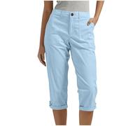 Pantalon Cargo Femme Pantacourt Grande Taille Leger Ete Elastique Fluide Été 3/4 De Travail 7/8eme Baggy Short Long Randonnée Jean Corsaire Sport Plage Haute Jupe Culotte 7/8 Léger,c-Bleu Ciel,M