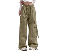 Pantalon Cargo Femme Randonnée De Travail Pantalons Capri Baggy Taille Elastique Stretch 4 Directions Sécurité Chino Léger Palazzo Y2k Parachute Trendy Streetwear Confortable armée Verte L