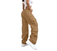 Pantalon Cargo Femme Tactique Multi-Poches Unicolore Taille Haute,Pantalon De Travail Extensible Jambe Droite, Devant Plat,IdéAl pour La RandonnéE,Le Jogging Et L’Escalade (Khaki, XXXXL)