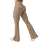 Pantalon Cargo Femme Taille Haute Coupe AjustéE ÉVasé Confortable sans Couture Avant IdéAl Yoga,Pilotes, Fitness,Sport Et ExtéRieur,Classique Unicolore, Respirant (Khaki, S)