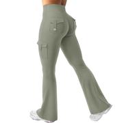 Pantalon Cargo Femme Taille Haute Coupe AjustéE ÉVasé Confortable sans Couture Avant IdéAl Yoga,Pilotes, Fitness,Sport Et ExtéRieur,Classique Unicolore, Respirant (Blackish Green, L)