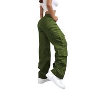 Pantalon Cargo Femme Taille Haute,DéContracté,Multi-Poches,éLastiqué,Style Combat,Streetwear,Grunge Et Boyfriend,IdéAl pour Le Travail,Le Jogging Et L’ExtéRieur (Green, M)