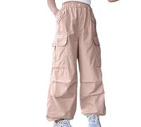 Pantalon cargo fille coupe ample en tissu sergé doux, jogging décontracté pour jeux et école, confortable pour adolescentes et préadolescents, avec poches latérales pratiques, taille élastique (10-11