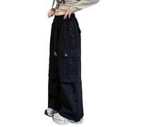 Pantalon cargo fille coupe ample en tissu sergé doux, jogging décontracté pour jeux et école, confortable pour adolescentes et préadolescents, avec poches latérales pratiques, taille élastique