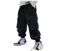 Pantalon Cargo Garcon 4-12 Ans Large multipoche avec Elastique Cheville Pantalon Baggy ado Garcon Streetwear Hippie Taille Elastique Jogging Enfant Garcon Sport Decontracte Mode (Black, 6-7 Years)