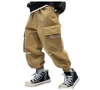 Pantalon Cargo Garcon 4-12 Ans Large multipoche avec Elastique Cheville Pantalon Baggy ado Garcon Streetwear Hippie Taille Elastique Jogging Enfant Garcon Sport Decontracte Mode (Khaki, 11-12 Years)