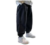 Pantalon Cargo Garcon 4 à 12 Ans Large Leger avec Elastique Cheville Pantalon Baggy ado Garcon Streetwear Hippie Taille Elastique Jogging Enfant Garcon Sport Decontracte Mode (Black, 11-12 Years)