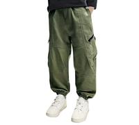 pantalon cargo garcon 8-15 ans large multi-poches zippée pantalon baggy ado garcon streetwear avec elastique cheville jogging enfant garcon taille elastique ample decontracte (Green, 10-11 Years)