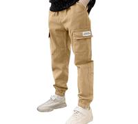 Pantalon Cargo Garcon ado 8-15 Ans Multi-Poches Streetwear avec Elastique Cheville Pantalon Garcon Taille Elastique Decontracte a la Mode Jogging Enfant Garcon Sport Leger (Khaki, 10-11 Years)
