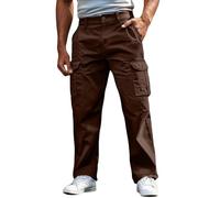 Pantalon Cargo Homme avec Multipoches Stretch Extensible Pantalons de Travail Coupe Régulière Mode Décontractée Couleur Unie Pants pour Travail,Sports de Plein Air et Quotidiennes S-4XL (Coffee, XXL)