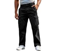 Pantalon Cargo Homme avec Multipoches Stretch Extensible Pantalons de Travail Coupe Régulière Mode Décontractée Couleur Unie Pants pour Travail,Sports de Plein Air et Quotidiennes S-4XL (Black, S)