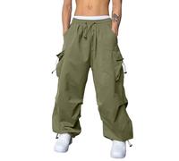 Pantalon Cargo Homme Baggy Décontracté Pantalon Cargo de Parachute - Coupe Ample - Hip Hop - Taille Elastique - Sarouel avec Poches Training Sportswear Randonnée (Green, XXL)