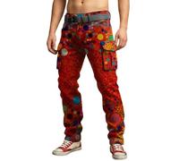 Pantalon Cargo Homme Carnaval - Pantalon Chino Homme Imprimé Pois Multicolore Intégral avec Poches Cargo sur les Côtés - Coupe Droite Ajustée pour Carnaval, Soirée à Thème ou Événement Festif