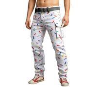 Pantalon Cargo Homme Carnaval - Pantalon Chino Homme Imprimé Pois Multicolore Intégral avec Poches Cargo sur les Côtés - Coupe Droite Ajustée pour Carnaval, Soirée à Thème ou Événement Festif
