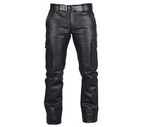 Pantalon Cargo Homme Grande Taille- Pantalon Moto Cuir PU Décontracté Couleur Unie Multi-Poches Coupe Slim Chic Streetwear De Tous Les Jours Confortable Passe-Partout Tempérament Pants