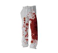 Pantalon cargo homme M Denim Jean Halloween Pantalon élastique décontracté avec encre et sang Pantalon Tête de Mort Homme avec de nombreuses poches, Blanc., L