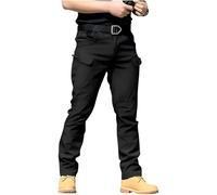 Pantalon Cargo Homme Multipoches Zippé Mince Pantalon Combat Pantalon de Travail Imperméable Pantalon Militaire Tactique (FR/ES, Alpha/Lettres, L, Taille Normale, Taille Normale, Noir)