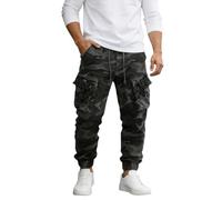 Pantalon Cargo Homme,Pantalon Cargo,Cargo Coupe décontractée, de Travail en Coton, de Jogging Ample, de Sport et de randonnée avec de Multiples Poches Portefeuille Flamme (Black, S/30)