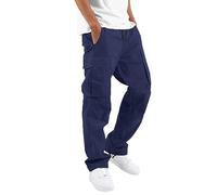 Pantalon Cargo Homme,Pantalon de Travail Homme Multipoches Elastique Cordon de Serrage,Pantalon Chino Cargo Homme Mode et Casual Pantalon Droit Homme Grande Taille Toutes Saisons,Marine S