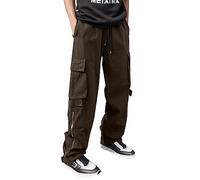 Pantalon Cargo Homme Taille Elastique PPantalons de Travail Jogging, Pantalon Cargo Homme en Coton Mode Haute Rue Droit Décontracté Rétro Ample Quatre Saisons avec Poches