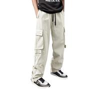 Pantalon Cargo Homme Taille Elastique PPantalons de Travail Jogging - Pantalon Cargo Homme en Coton Mode Haute Rue Droit Décontracté Rétro Ample Quatre Saisons avec Poches