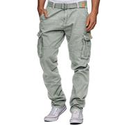 Indicode William Pantalon cargo pour homme en coton avec 7 poches, incluant une ceinture | Pantalon pour le plein air, Gris clair, 3XL